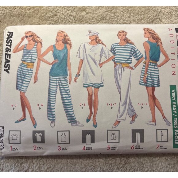 Butterick 3945 Sewing Pattern Misses Top Dress Shorts Pants & Belt All Sizes Unc - Picture 6 of 6